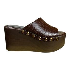 Zara Dark Brown Textured Wedge Studded Platform Mules Size 39 US 6